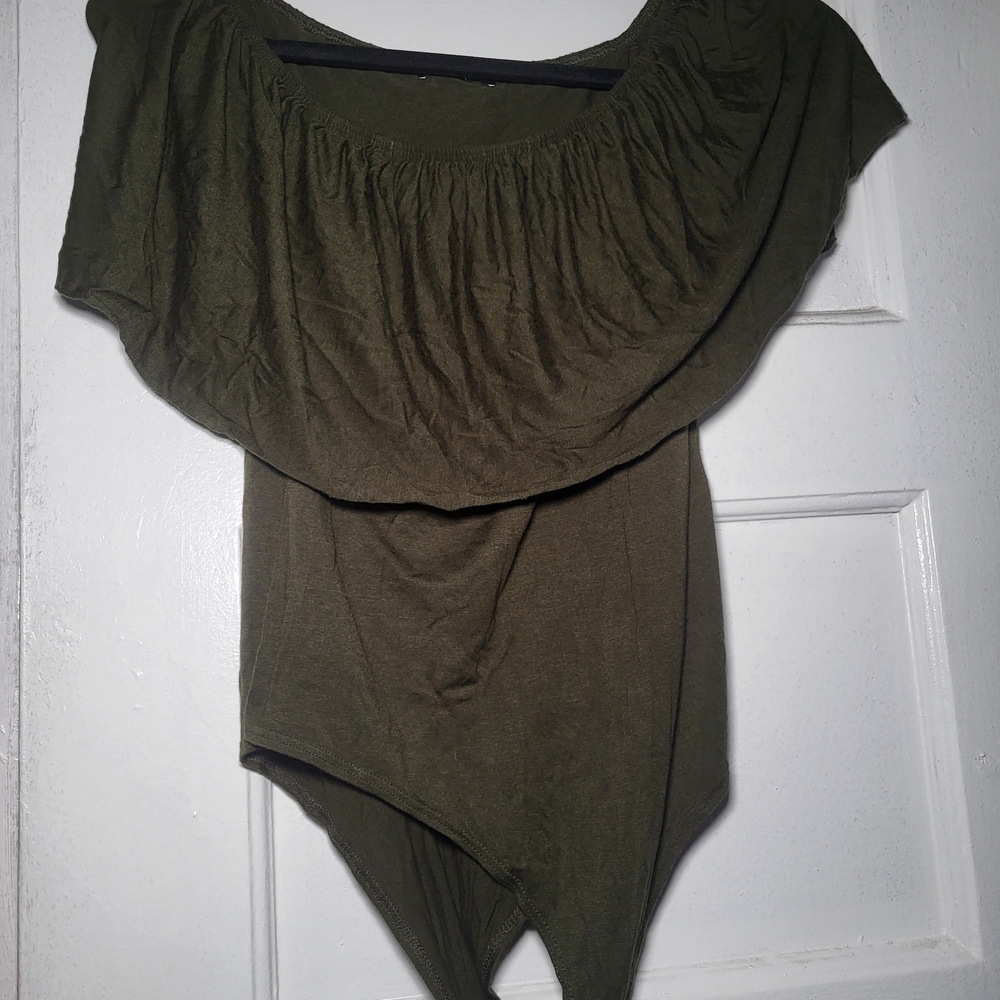 Fashion Nova Dark Green Off-Shoulder Bodysuit